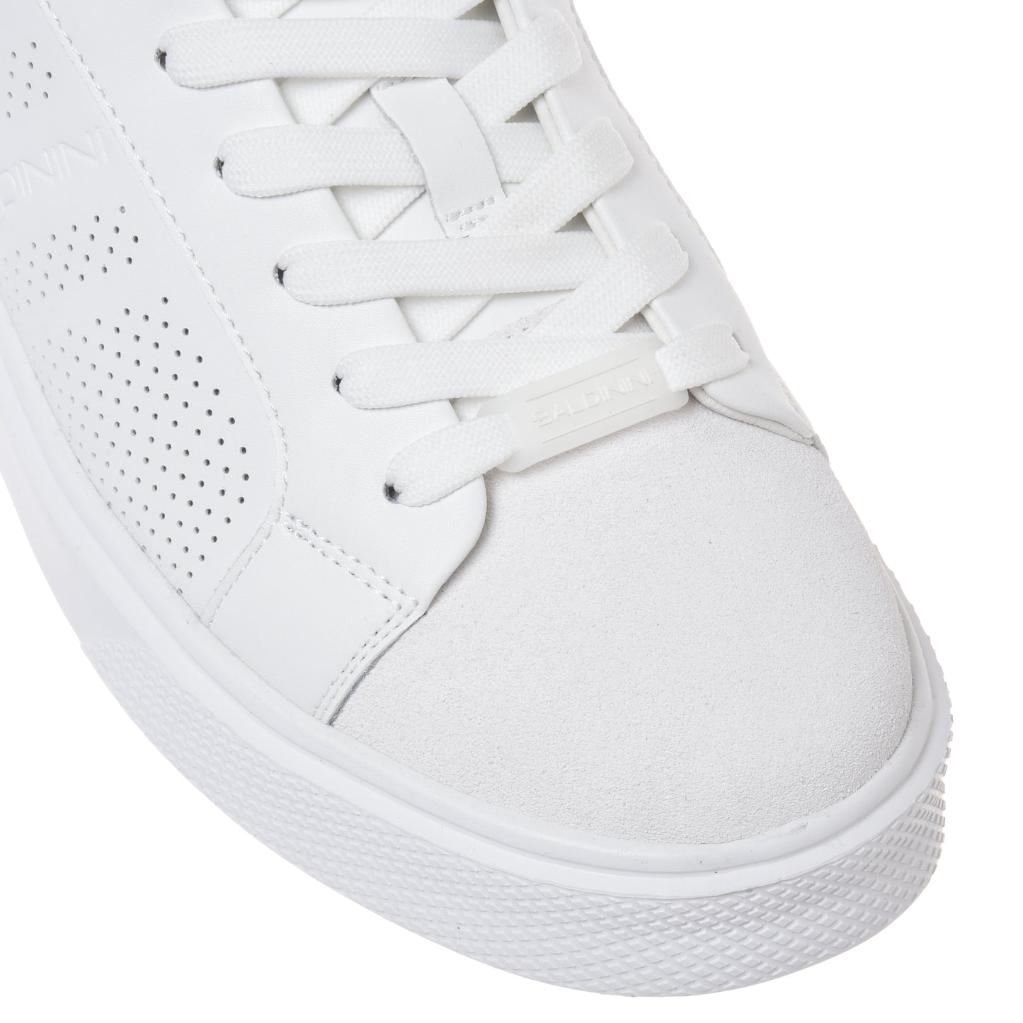 White perforated leather and suede sneaker