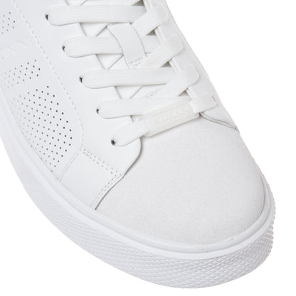 White perforated leather and suede sneaker