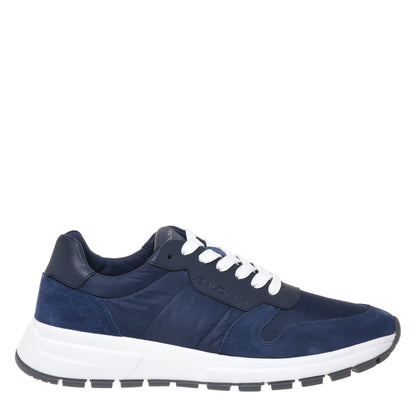 Blue suede and fabric leather sneakers
