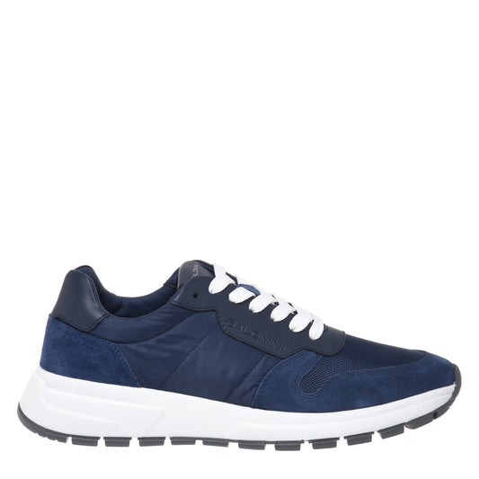 Blue suede and fabric leather sneakers