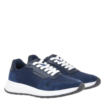 Blue suede and fabric leather sneakers