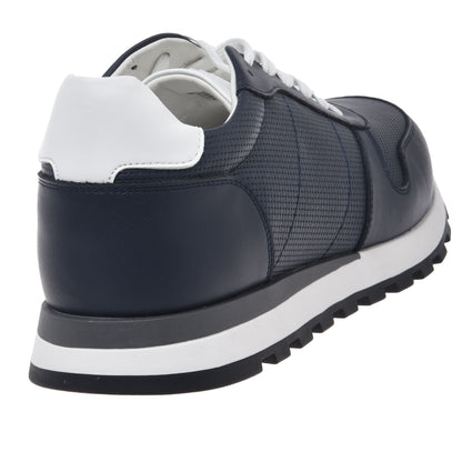 Blue leather sneaker with braided effect print