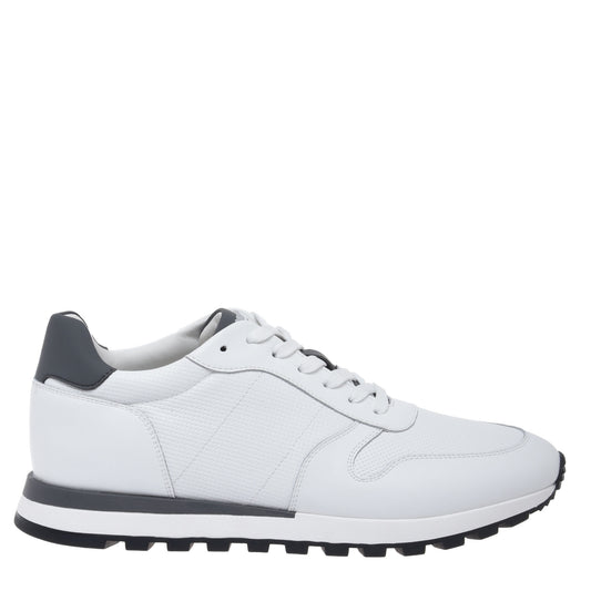 White leather sneaker with woven-effect print