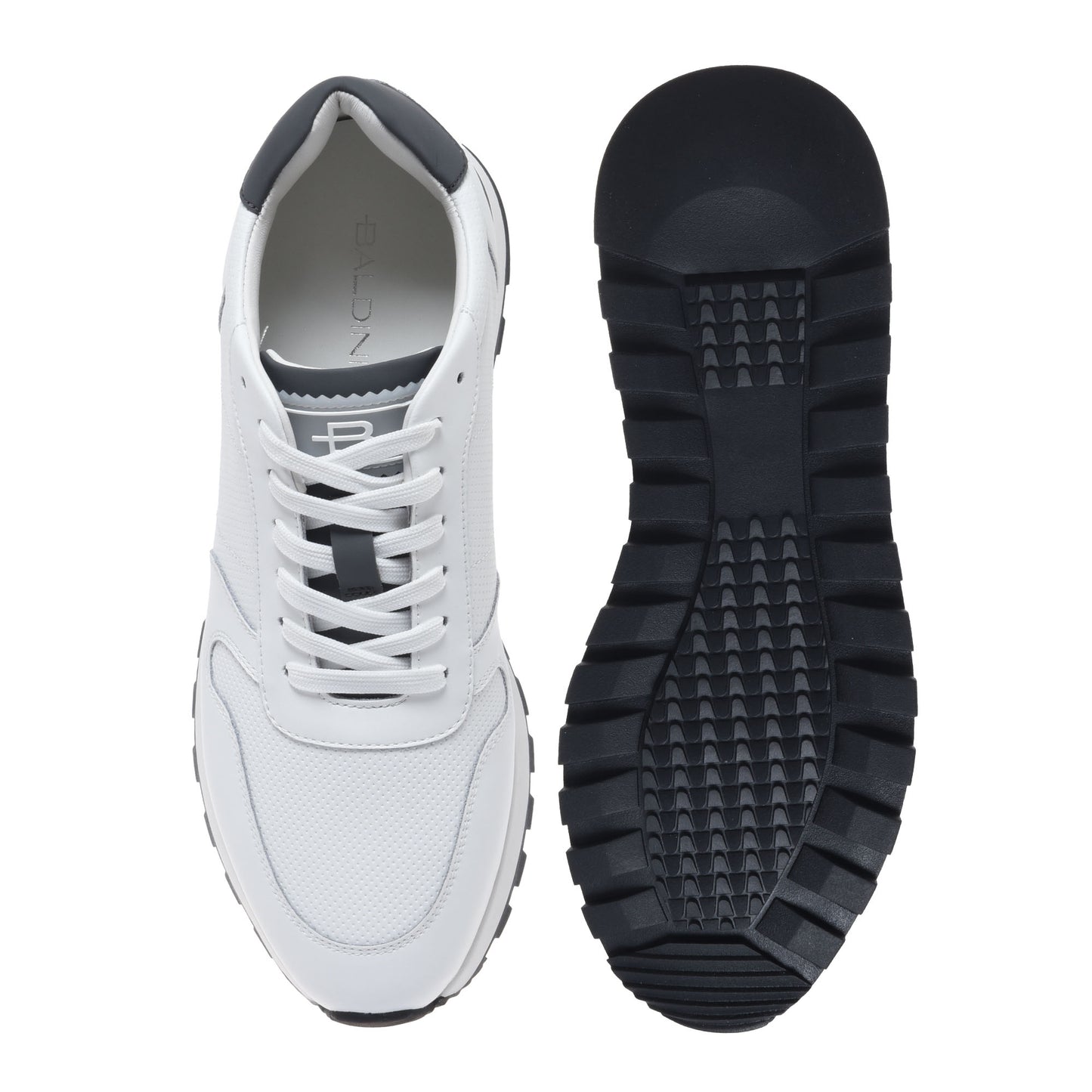 White leather sneaker with woven-effect print