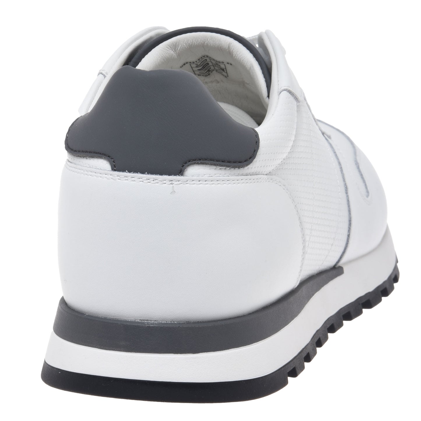 White leather sneaker with woven-effect print