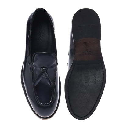 Blue abrasivato leather slip-ons