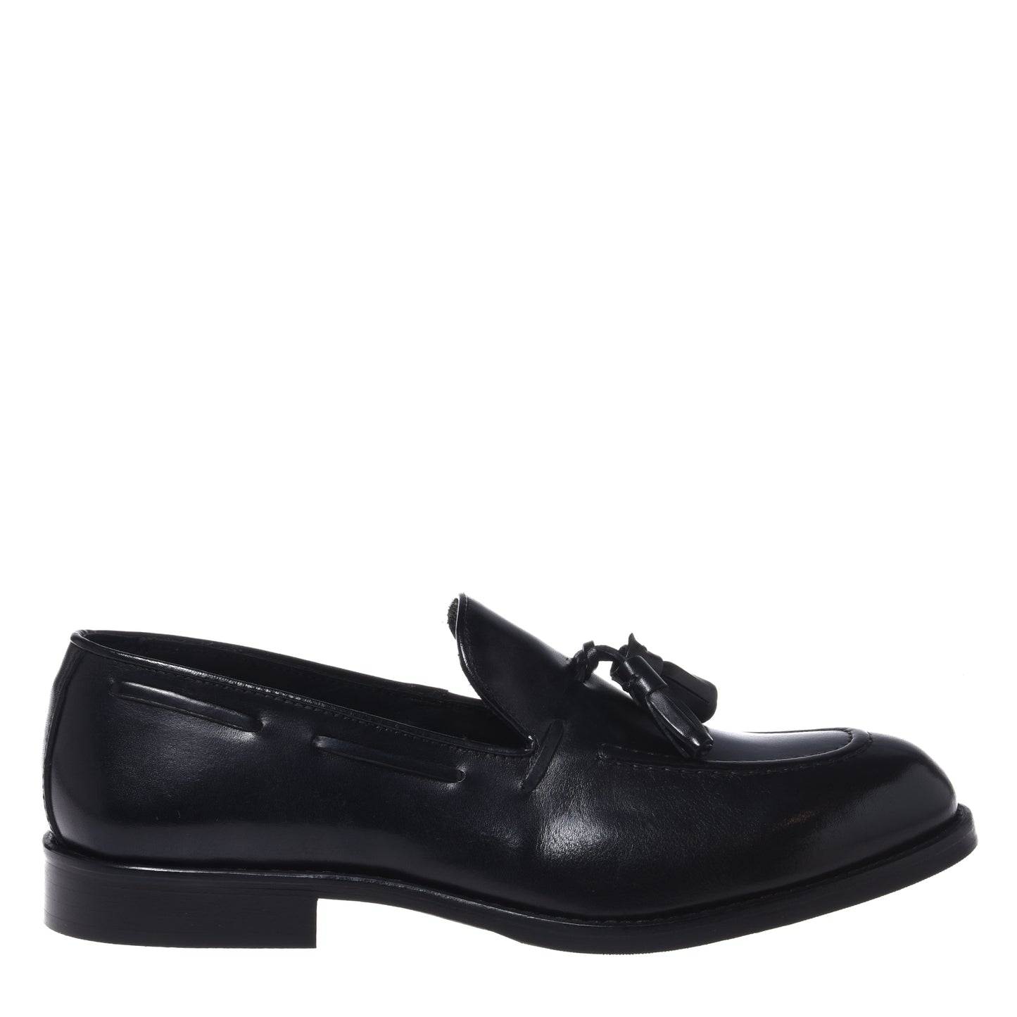 Black leather slip-ons