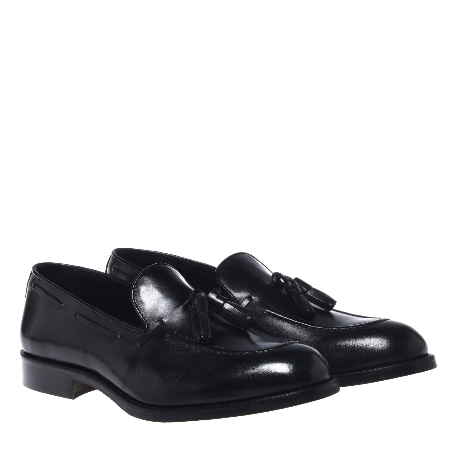 Black leather slip-ons