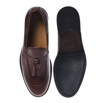 Dark brown leather slip-on shoes