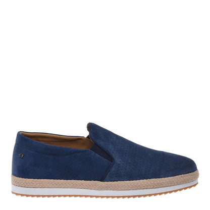 Perforated blue suede slip-on