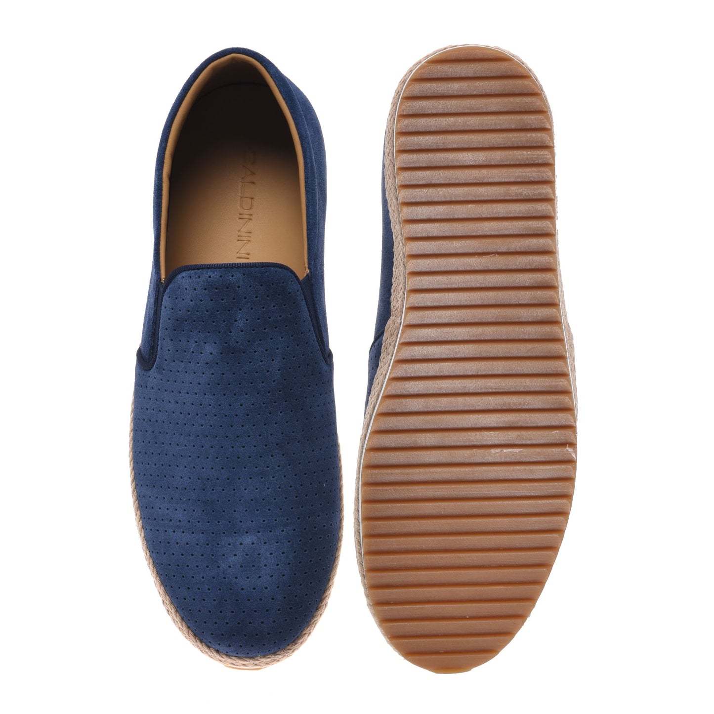Perforated blue suede slip-on