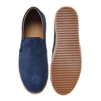 Perforated blue suede slip-on