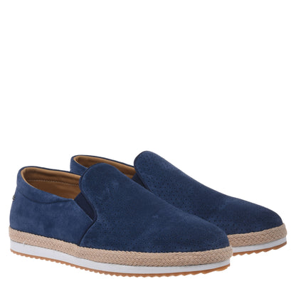 Perforated blue suede slip-on