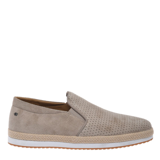 Perforated beige suede slip-ons