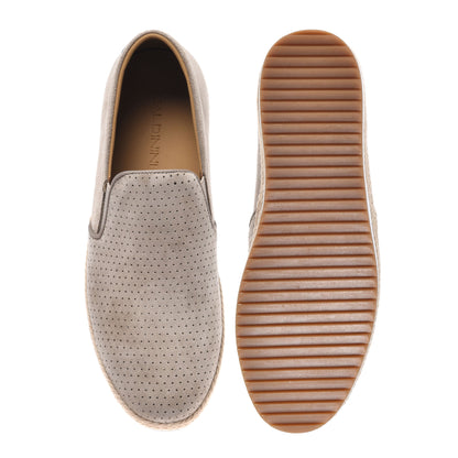 Perforated beige suede slip-ons