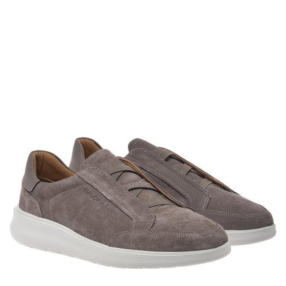 Taupe suede slip-ons