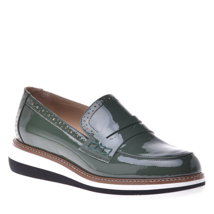 Green calfskin moccasin