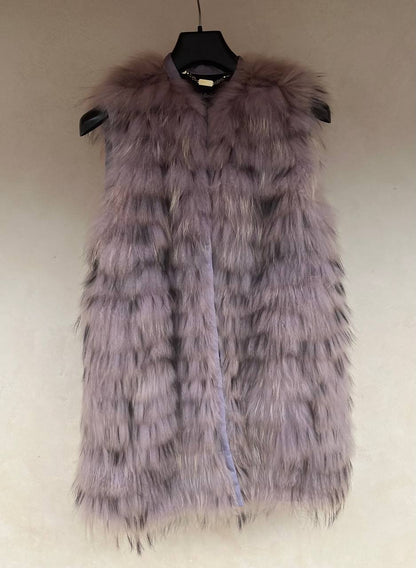 Lavender vest with Finnish raccoon fur