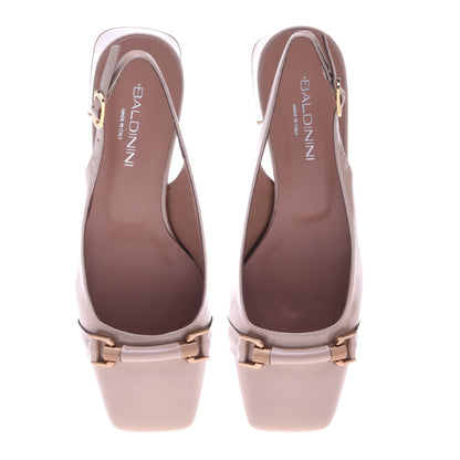 Escarpins slingback en cuir verni taupe