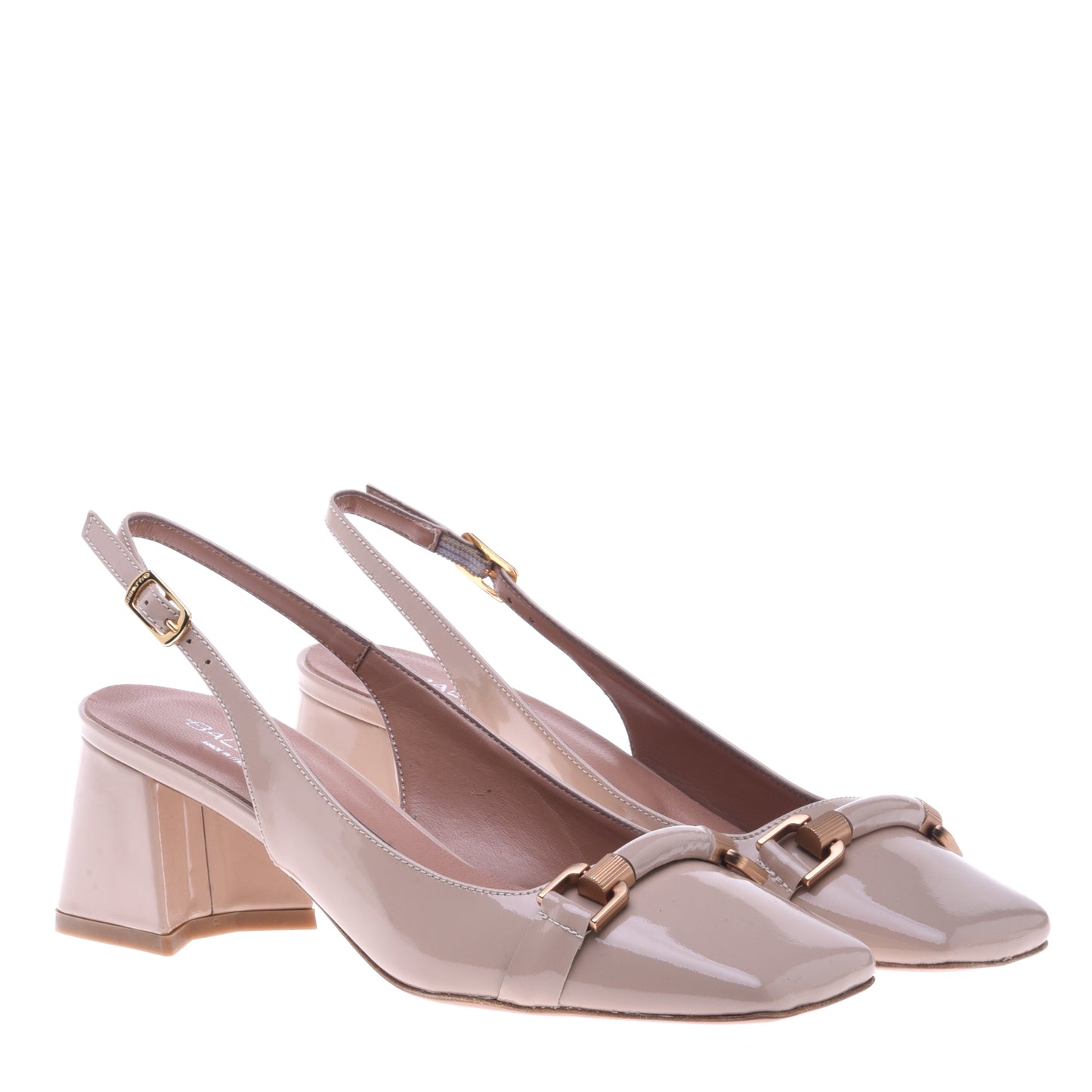 Escarpins slingback en cuir verni taupe