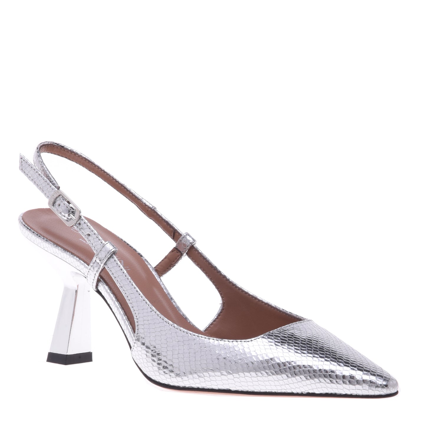 Escarpins slingback argent imprimé lézard