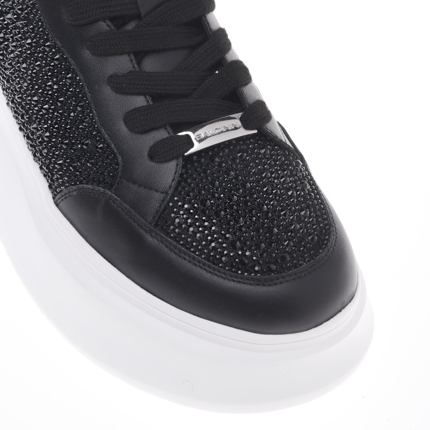 Sneakers noires en cuir de veau avec strass