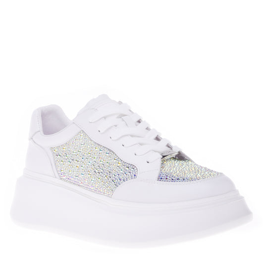 Sneakers blanches en cuir de veau avec strass