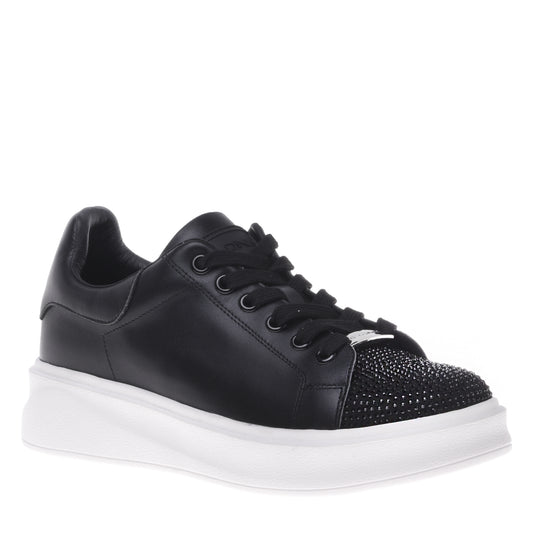 Sneakers noires en cuir de veau avec strass