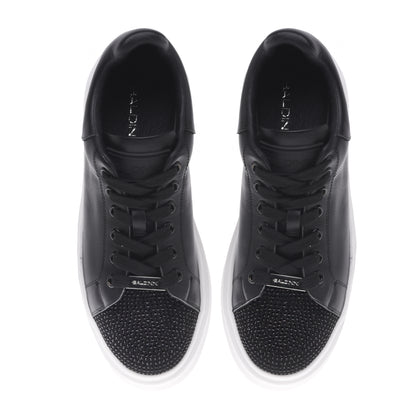 Sneakers noires en cuir de veau avec strass