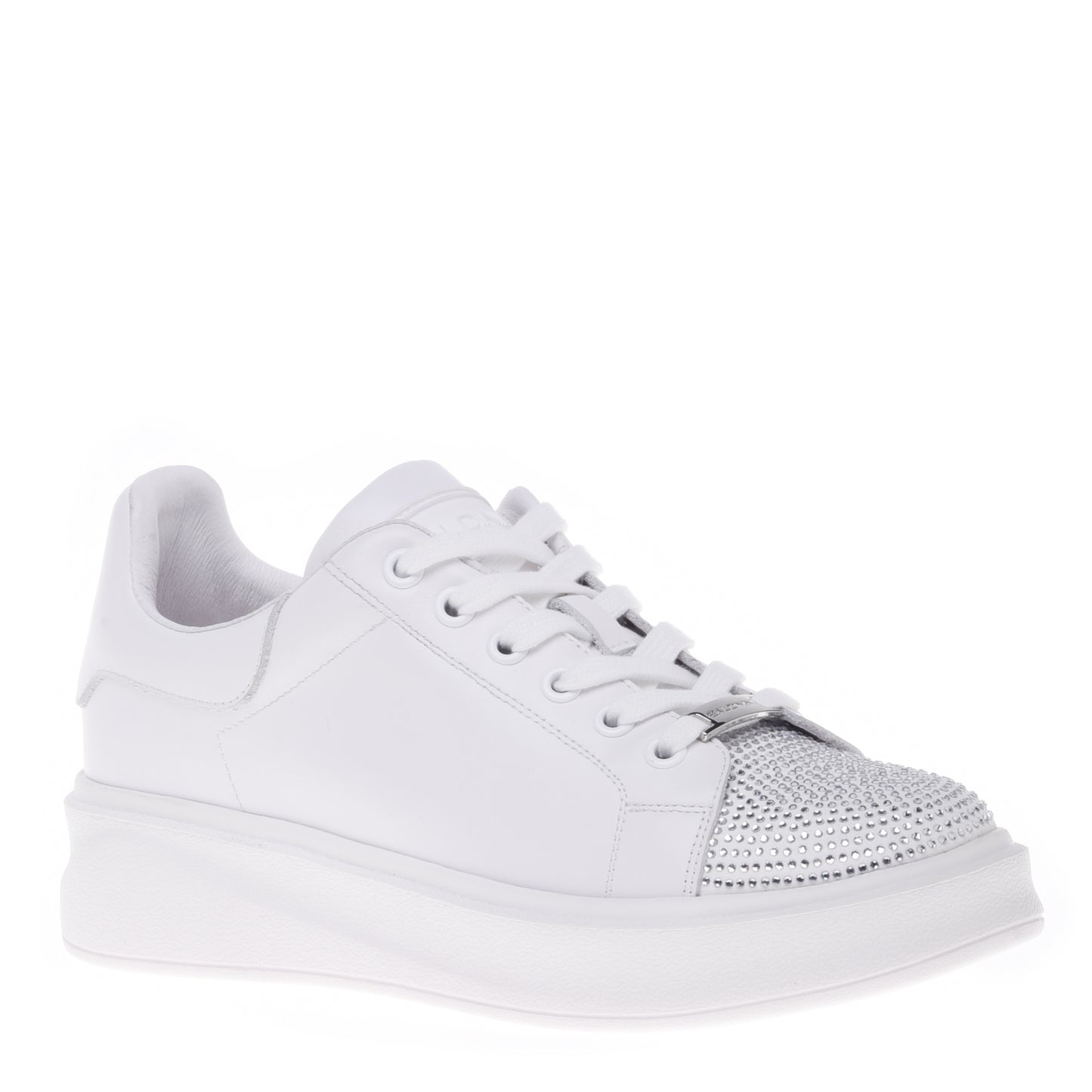 Sneakers blanches en cuir de veau avec strass