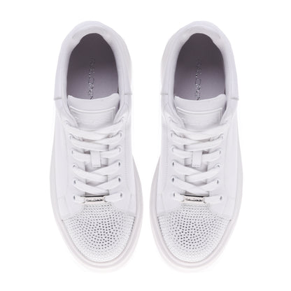 Sneakers blanches en cuir de veau avec strass