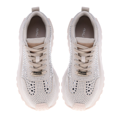 Sneakers crème en daim avec strass