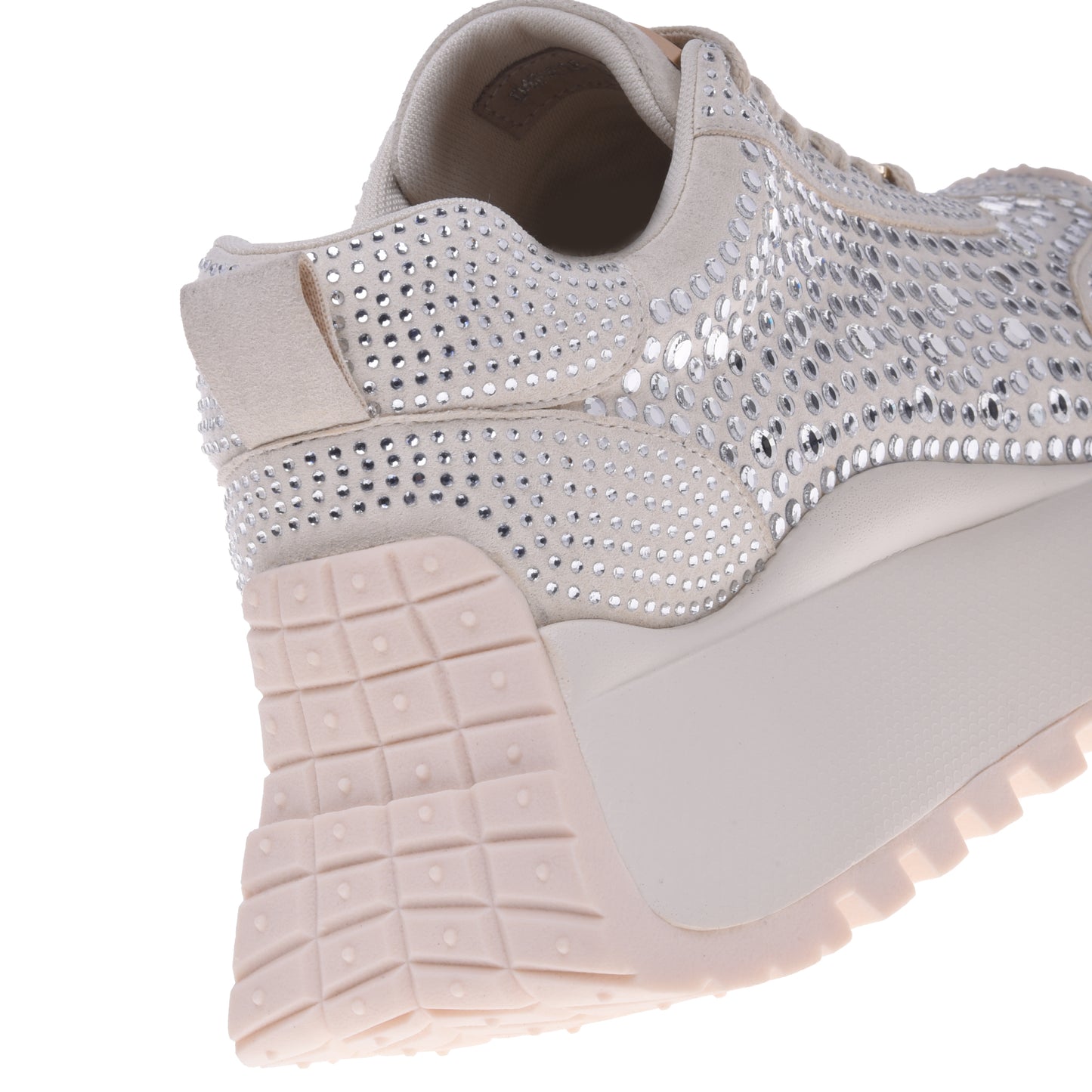 Sneakers crème en daim avec strass