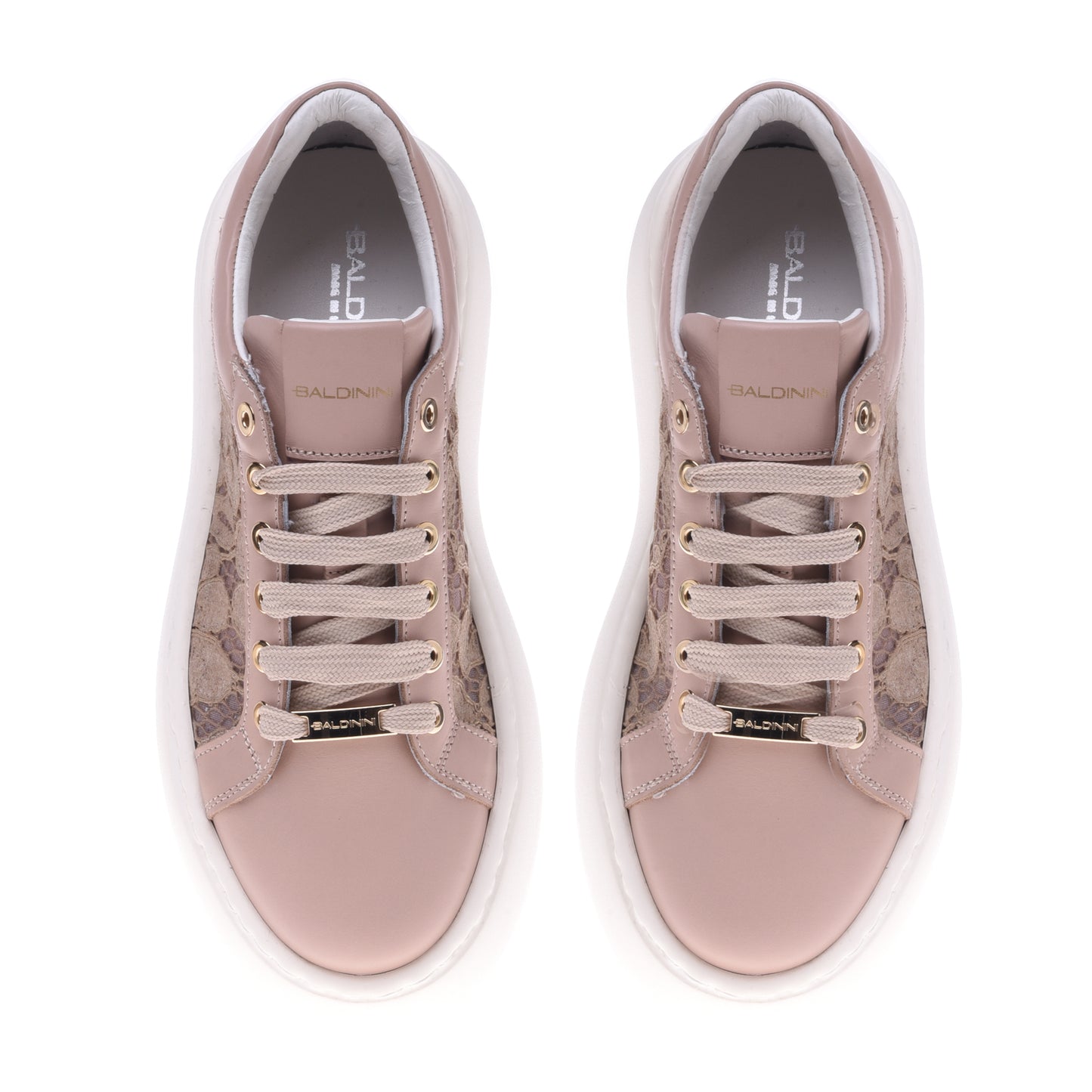 Sneakers nude en cuir nappa et dentelle