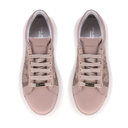 Sneakers nude en cuir nappa et dentelle