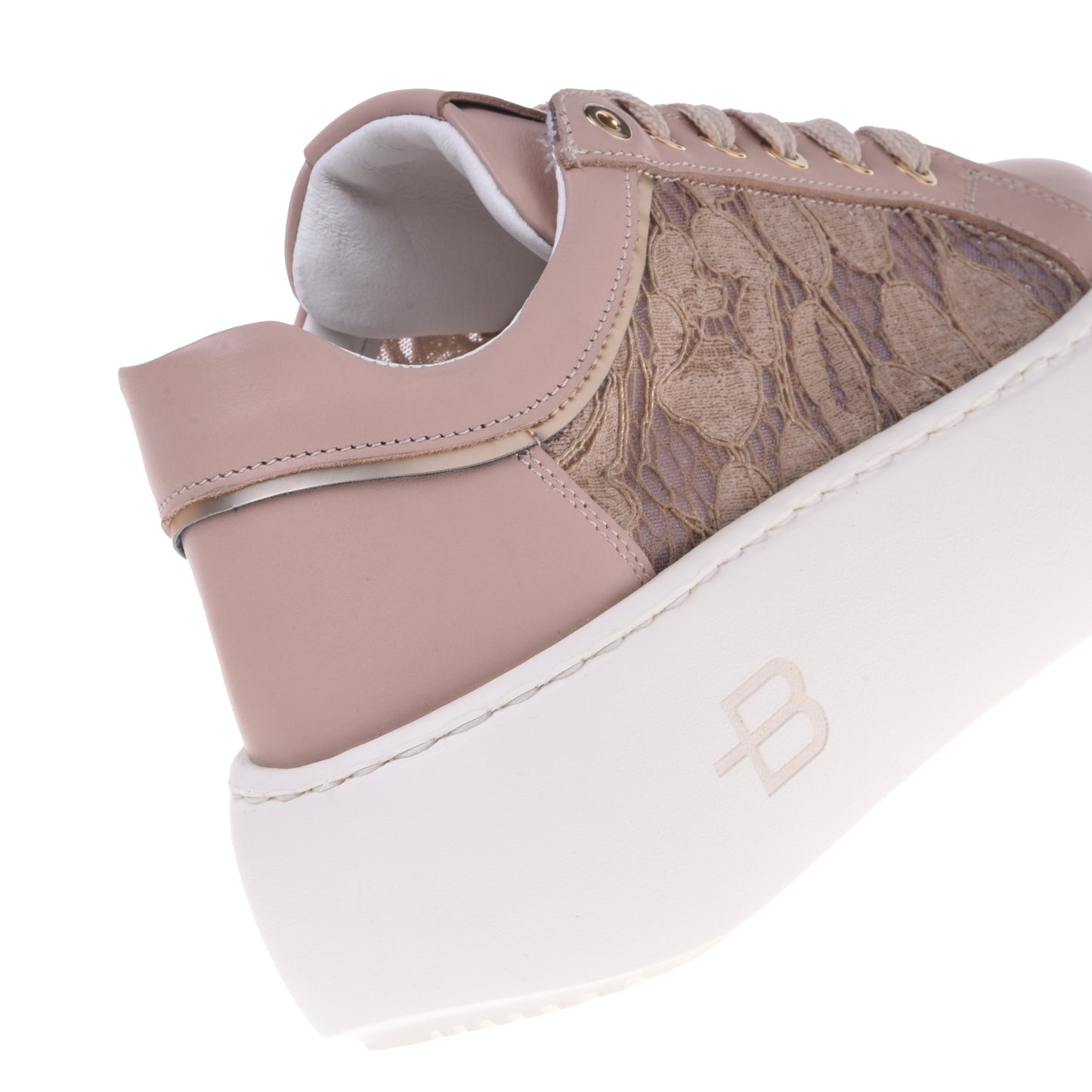 Sneakers nude en cuir nappa et dentelle