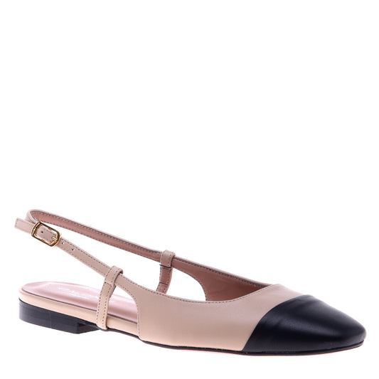 Ballerines en cuir nappa noir et rose