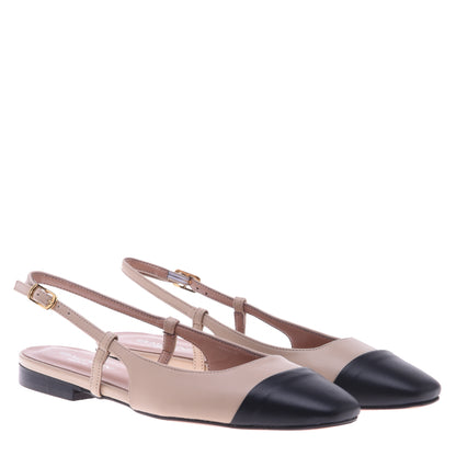 Ballerines en cuir nappa noir et rose