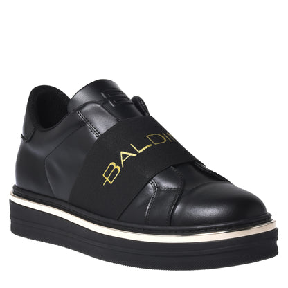 Baskets en cuir noir avec élastique