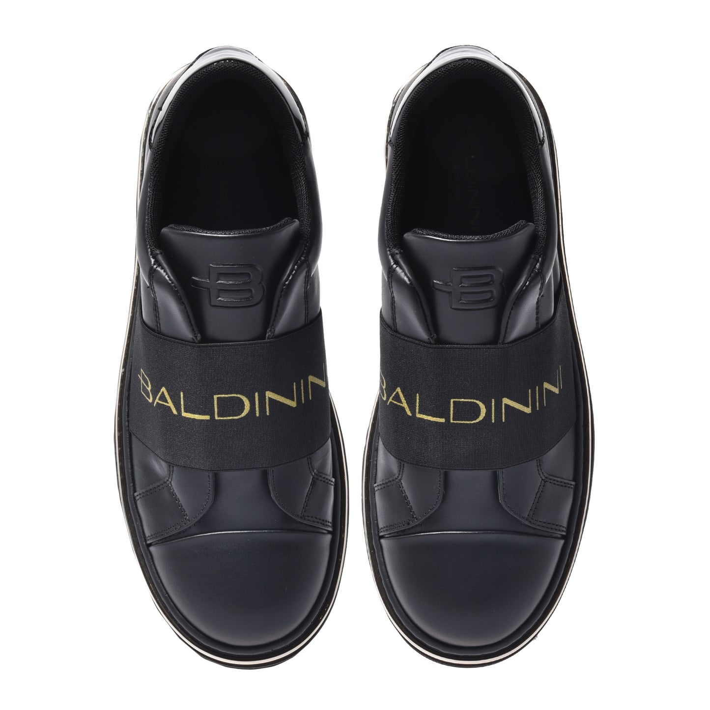Baskets en cuir noir avec élastique