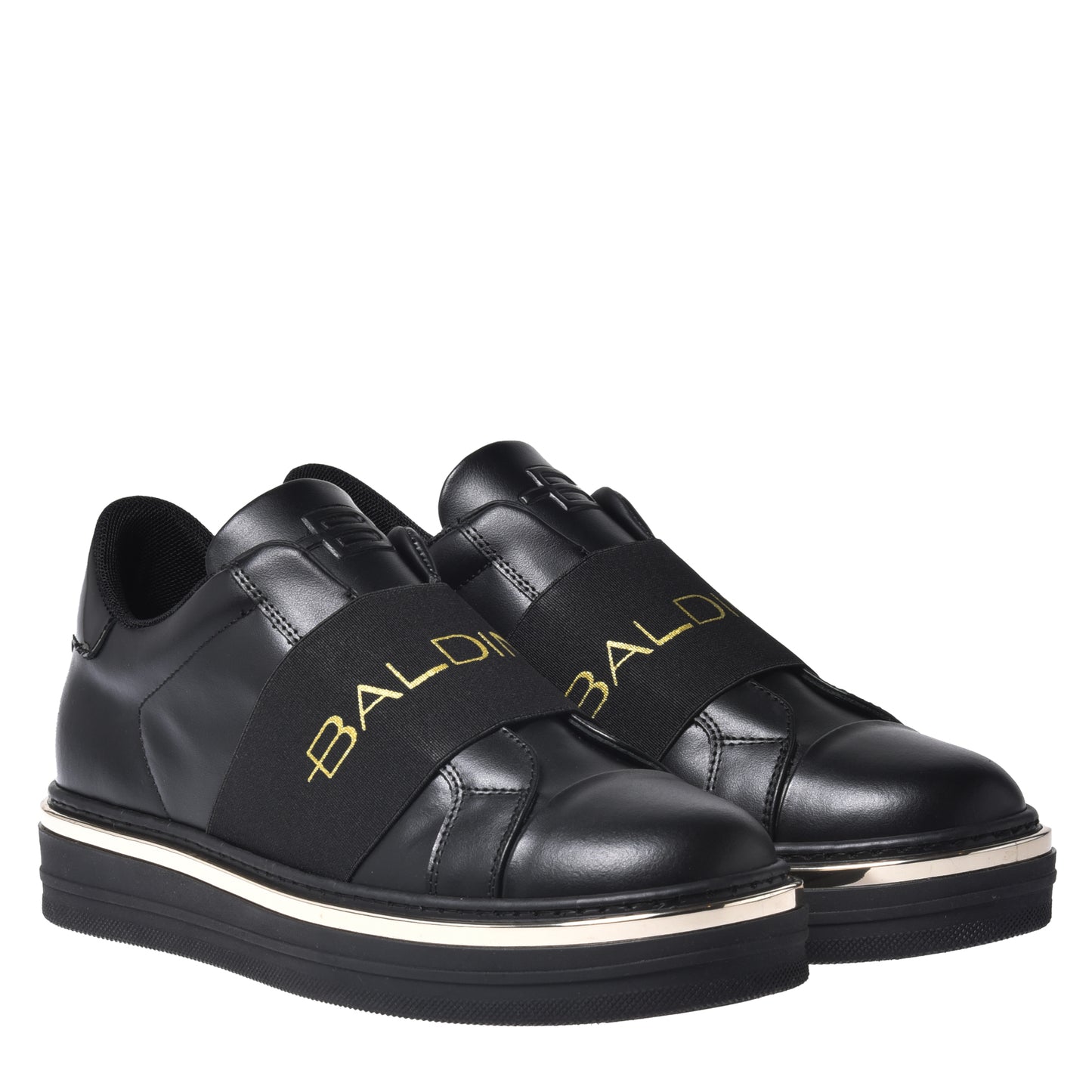 Baskets en cuir noir avec élastique