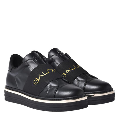 Baskets en cuir noir avec élastique