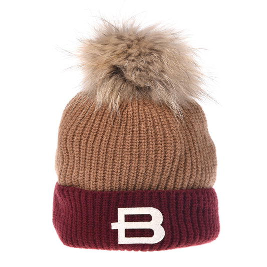 Bonnet en cachemire mélangé marron et bordeaux