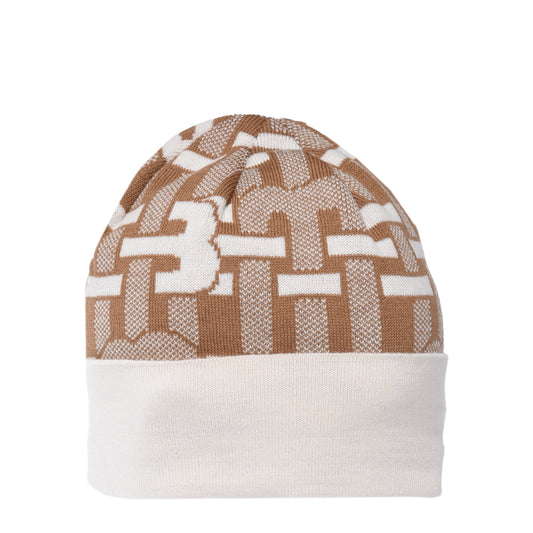 Bonnet beige et crème en polylaine