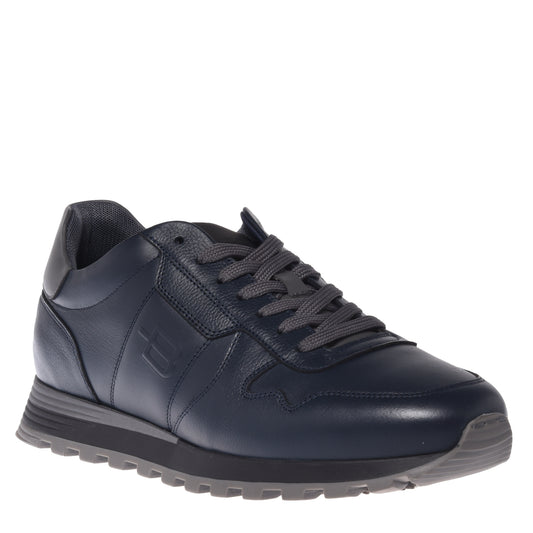 Baskets bleu foncé en cuir foulonné et cuir