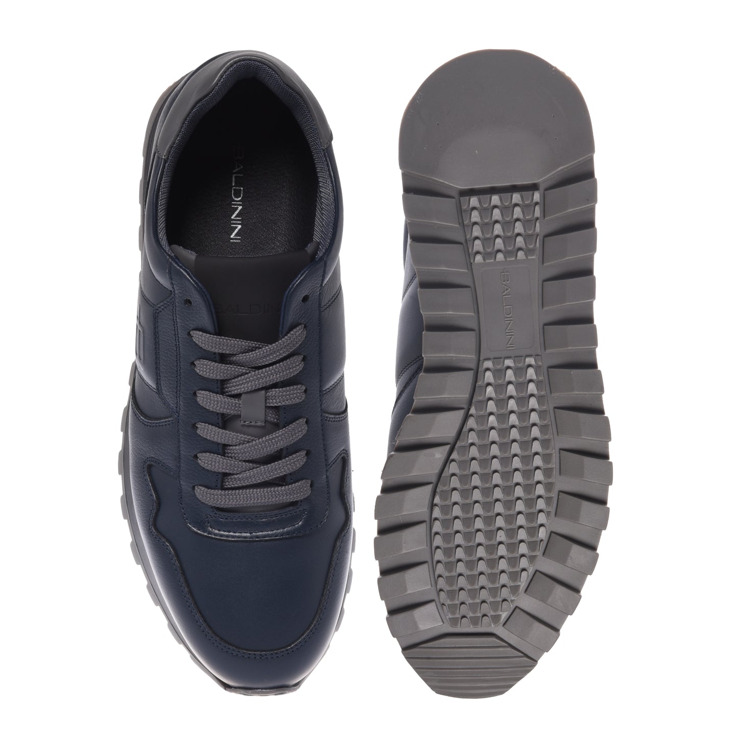 Baskets bleu foncé en cuir foulonné et cuir