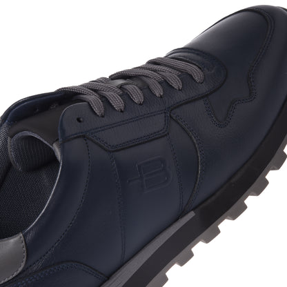 Baskets bleu foncé en cuir foulonné et cuir