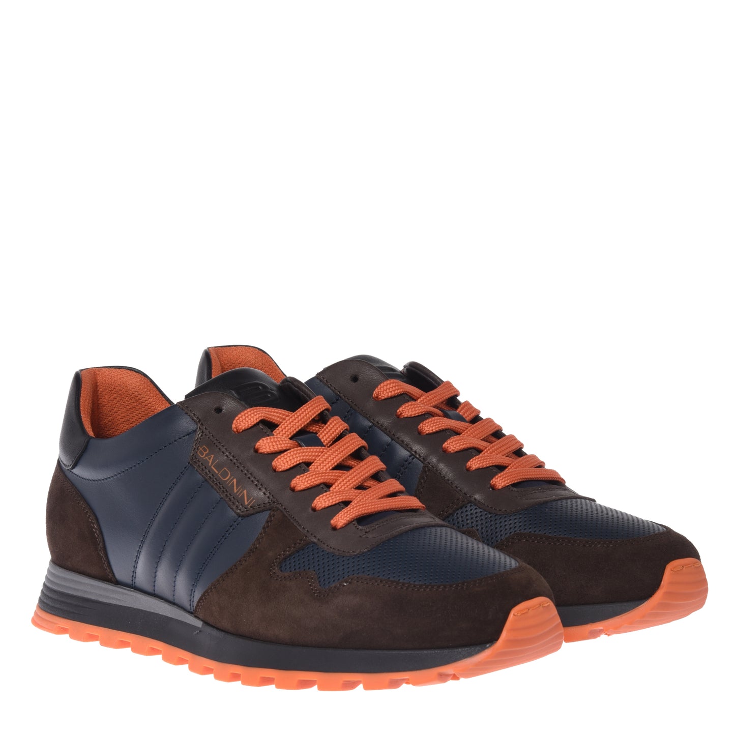 Baskets en daim et cuir marron foncé et bleu