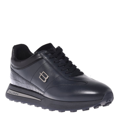 Baskets bleues en cuir avec imprimé croco