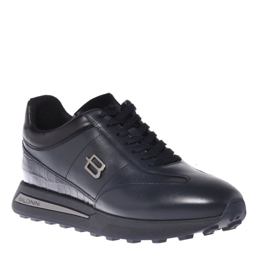 Baskets bleues en cuir avec imprimé croco